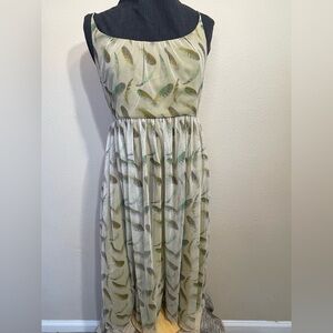 Fossil Green and Cream Pleated Halter Sundress 6